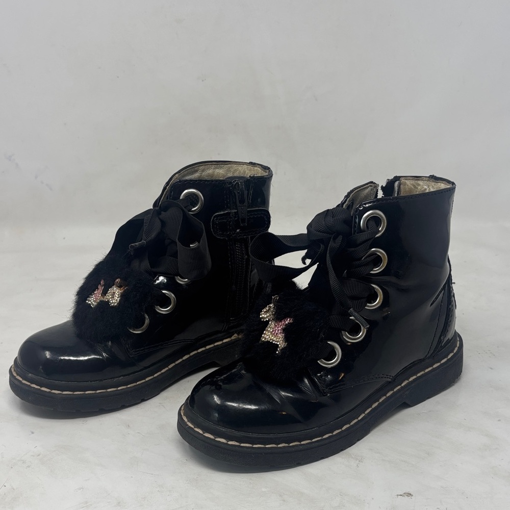 Lelli Kelly Black Patent Faux Fur Accent Kids Boots